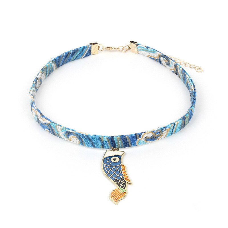 Floral Printed Choker Necklace Cherry Harajuku Sakura Tassel Pendant  For Women Summer Necklace Jewelry Accessories