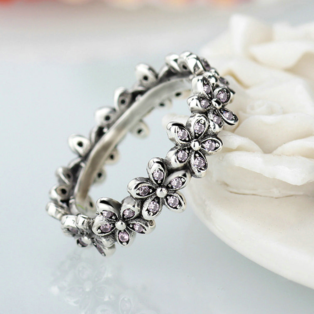 Fashion Flowers Pandora Finger Rings Clear CZ Dazzling Daisy Ring for Women Wedding Jewelry Accessories