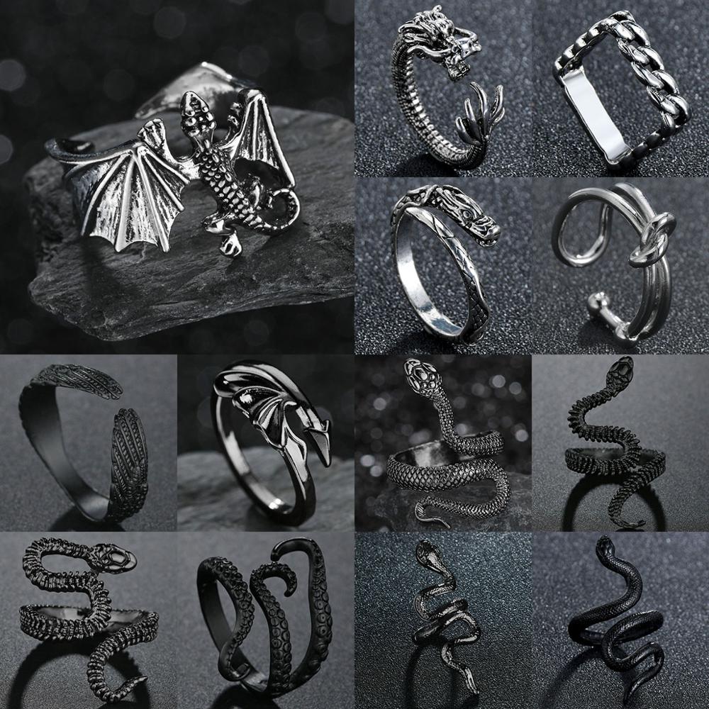 Flying Dragon Rings Punk Vintage Snake Ring Adjustable Hiphop Rock Jewelry Finger for Man Women Gift