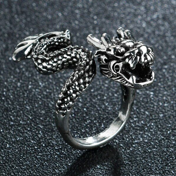 Flying Dragon Rings Punk Vintage Snake Ring Adjustable Hiphop Rock Jewelry Finger for Man Women Gift