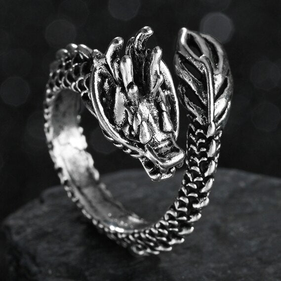 Flying Dragon Rings Punk Vintage Snake Ring Adjustable Hiphop Rock Jewelry Finger for Man Women Gift