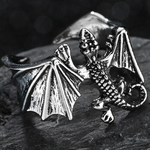 Flying Dragon Rings Punk Vintage Snake Ring Adjustable Hiphop Rock Jewelry Finger for Man Women Gift