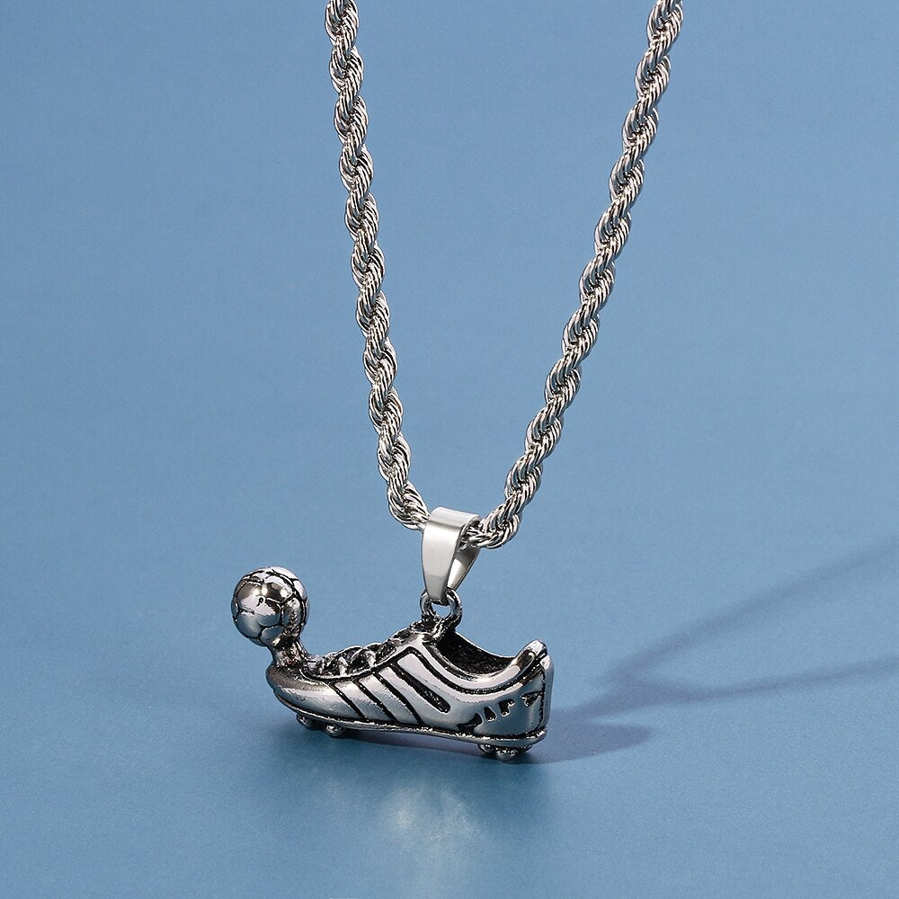Football Shoes Pendant Necklace Sports Player Brazil Charm Collar Necklace Jewelry Street Boy Football Fans Gift Hip-hop