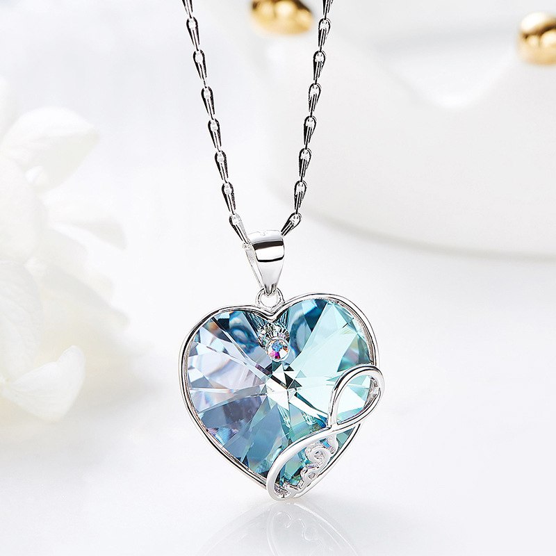 Fashion Forever Love Heart Pendant Necklace 925 Sterling Silver Digital 8 Blue Birthstone Birthd Gifts for Women Gifts ZK40