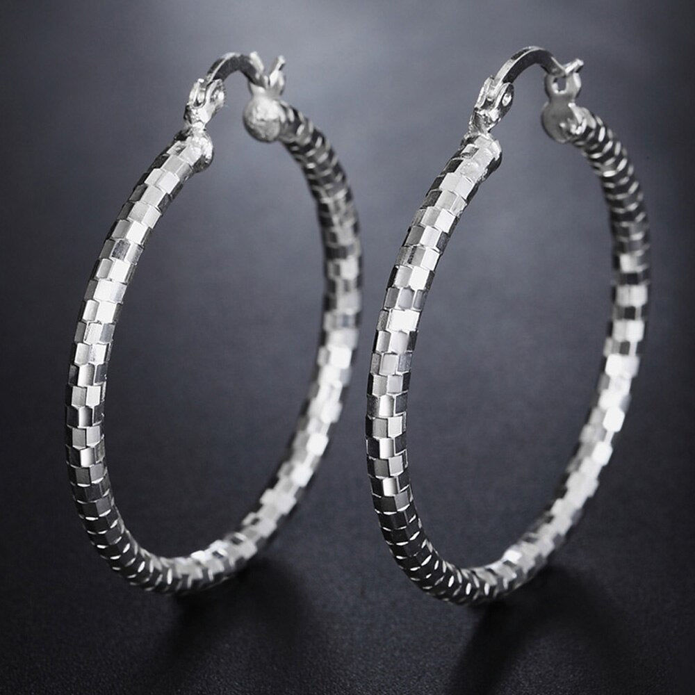 Frosting Smooth 40MM Round  Hoop Earrings For Women 925 Stamp Silver color  Jewelry 2022 Christmas GaaBou