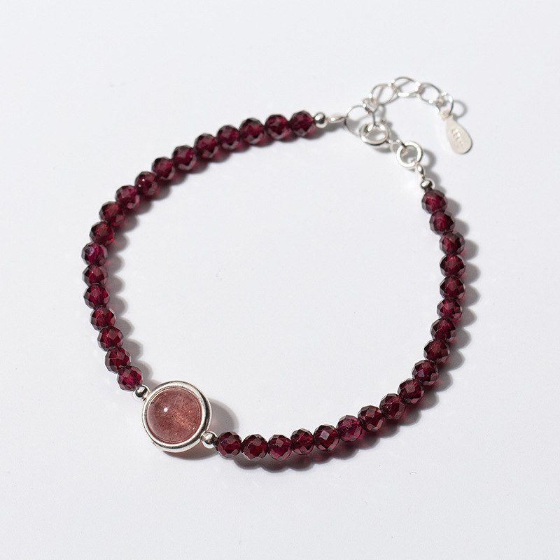 Fashion Garnet Beads Bracelet Natural Pink Strawberry Quartz 925 Sterling Sliver Handmade Bracelet Fine Jewelry for Women