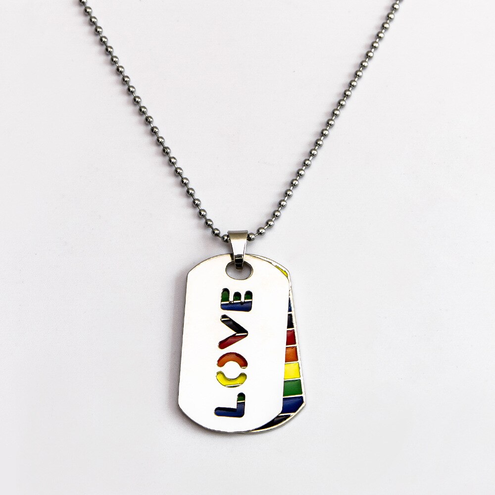 Gay LGBT Necklace Dog Tag Blade Pendant Les Love Rainbow Necklaces for Men Woman Anniversary Jewelry