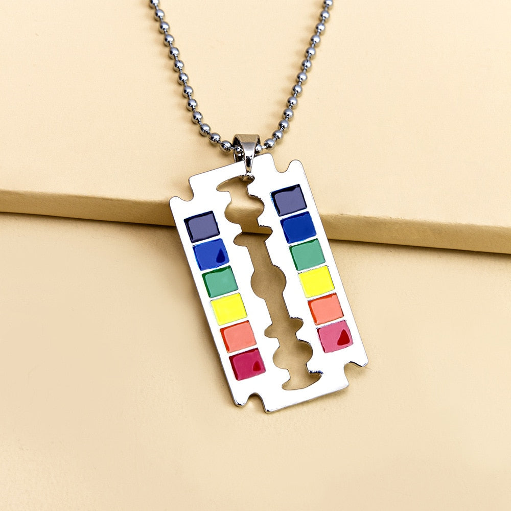 Gay LGBT Necklace Dog Tag Blade Pendant Les Love Rainbow Necklaces for Men Woman Anniversary Jewelry