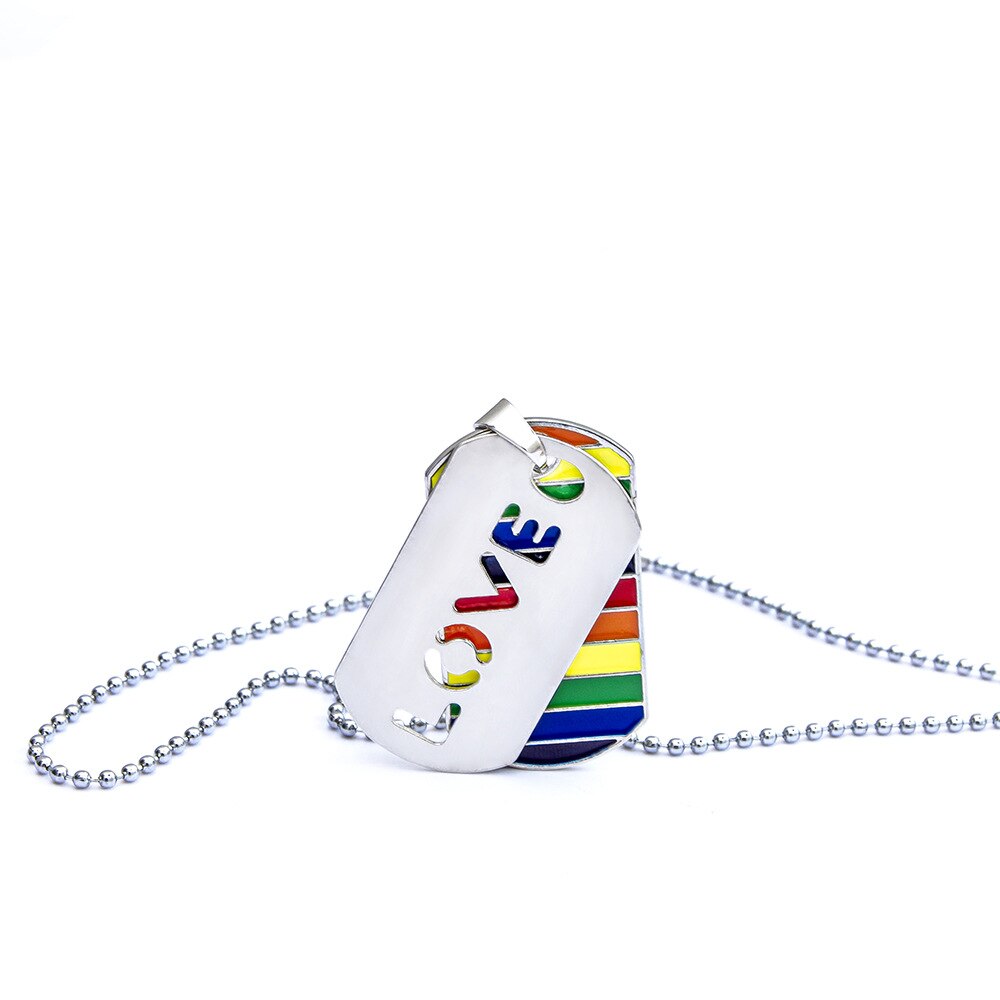 Gay LGBT Necklace Dog Tag Blade Pendant Les Love Rainbow Necklaces for Men Woman Anniversary Jewelry