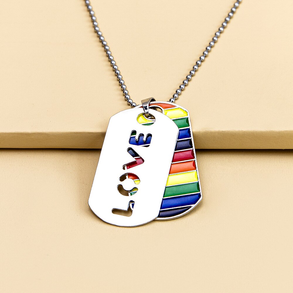 Gay LGBT Necklace Dog Tag Blade Pendant Les Love Rainbow Necklaces for Men Woman Anniversary Jewelry