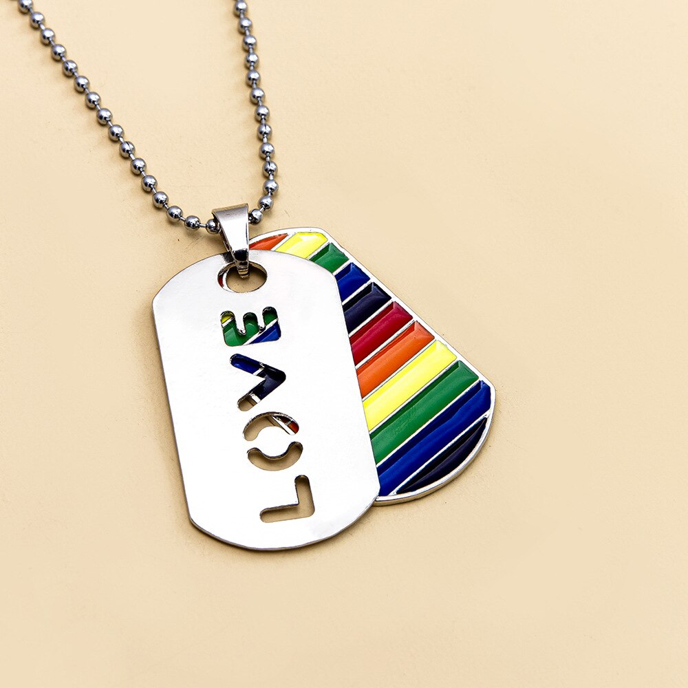 Gay LGBT Necklace Dog Tag Blade Pendant Les Love Rainbow Necklaces for Men Woman Anniversary Jewelry