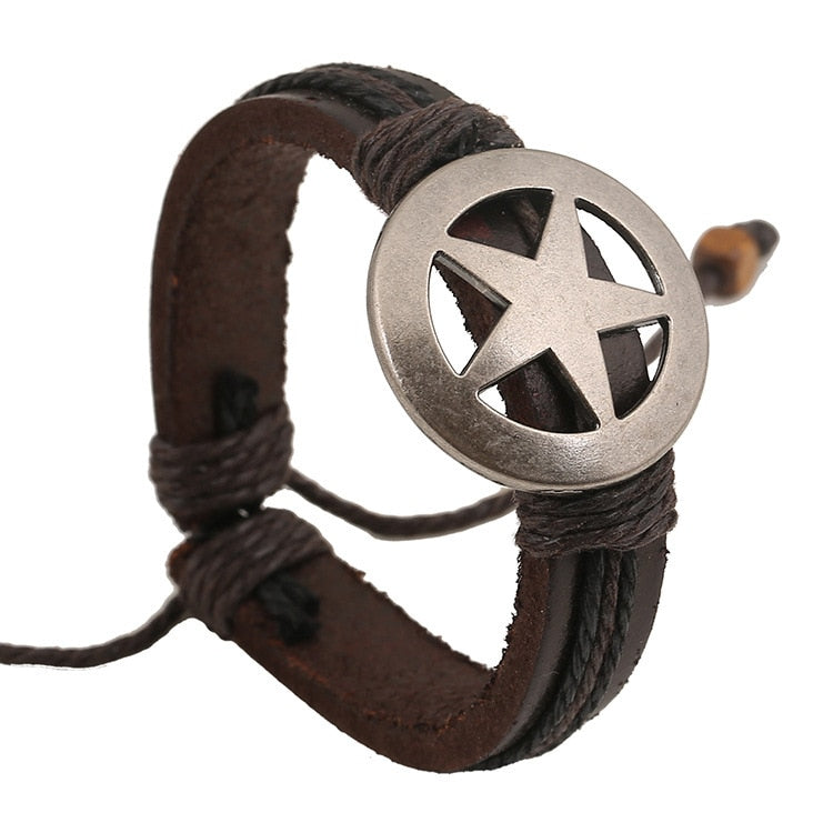 Fashion Genuine Leather Retro Punk Brown Bracelets & Bangle for Women Men Jewelry Accessory