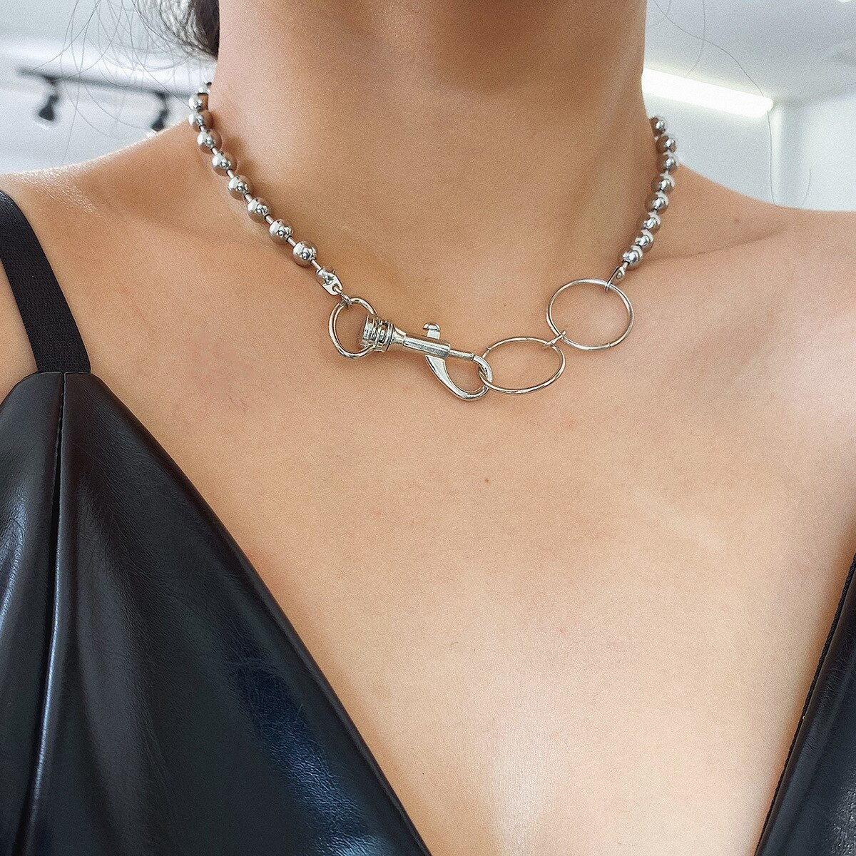 Geometric Circles Beads Chain Collar Chockers For Women Punk Trendy Keychain Hiphop Necklace Jewelry Kolye