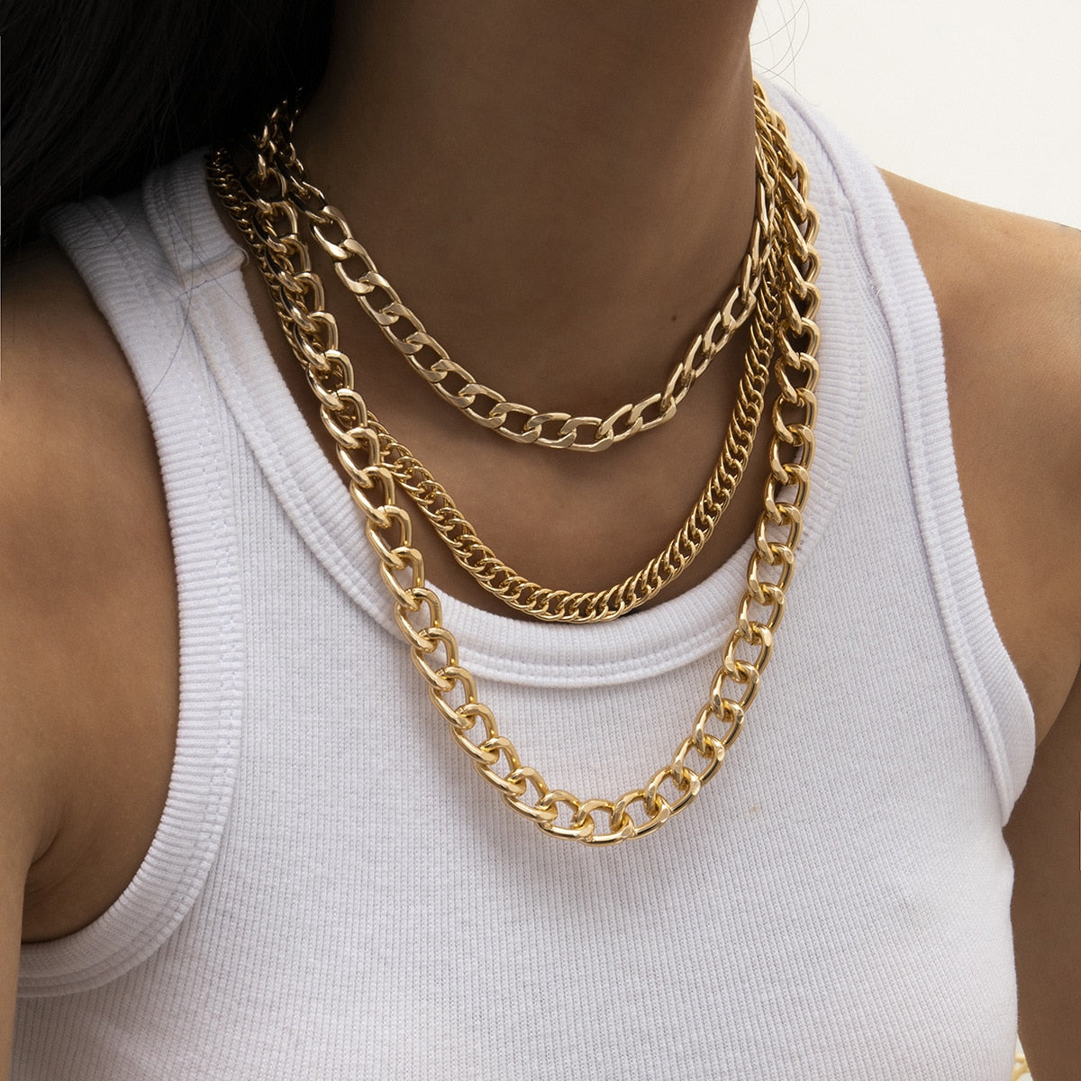 Geometric Simple Clavicle Chain Hip Hop Cuban Necklace Punk Multilayer Metal Chain Tassel Necklace Party Jewelry