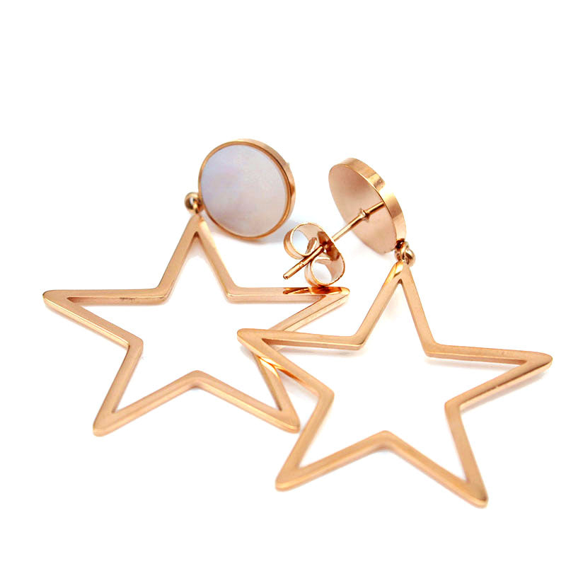 Fashion Geometric Stud Earring Lovely Rose Gold/Gold Color Stainless Steel Star Earrings Mother of Pearl Shell Women Jewelry