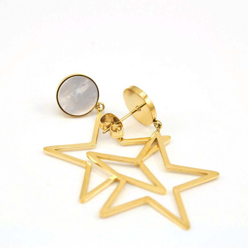 Fashion Geometric Stud Earring Lovely Rose Gold/Gold Color Stainless Steel Star Earrings Mother of Pearl Shell Women Jewelry