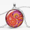 Glamour Girl Nationality Wind  Series Buddhist Yoga Mandala Glass Gem Necklace Round Top Pendant Necklace Jewelry