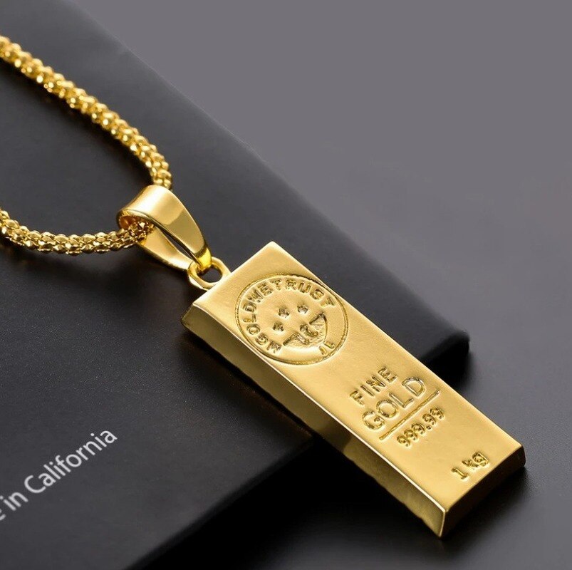 Gold Bar Pendant Chain Female/male Rock Gold Long Gold Bar Pendant Necklace