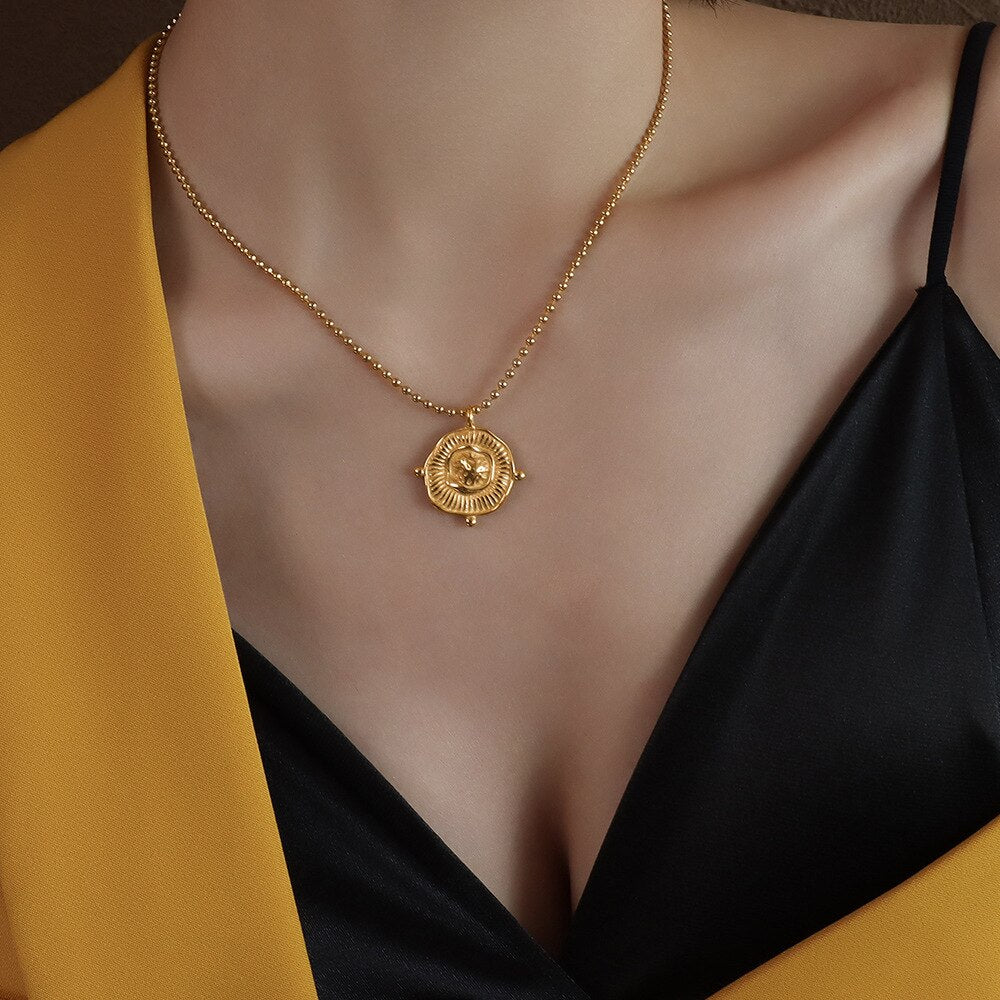 Gold Color 316L Stainless Steel Geometric Pendant Necklace For Women,Trendy Beads Chain Necklaces Woman Jewelry 2022