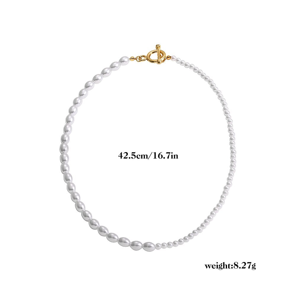 Gold Color Beaded Mixed Imitation Pearl Choker Necklace for Women Toggle Clasp Clavicle Necklace Wedding Collar Jewelry