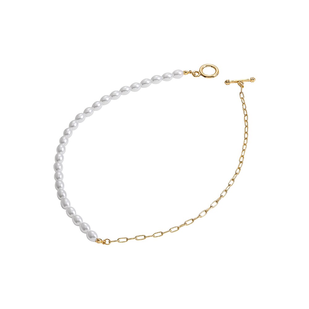 Gold Color Beaded Mixed Imitation Pearl Choker Necklace for Women Toggle Clasp Clavicle Necklace Wedding Collar Jewelry