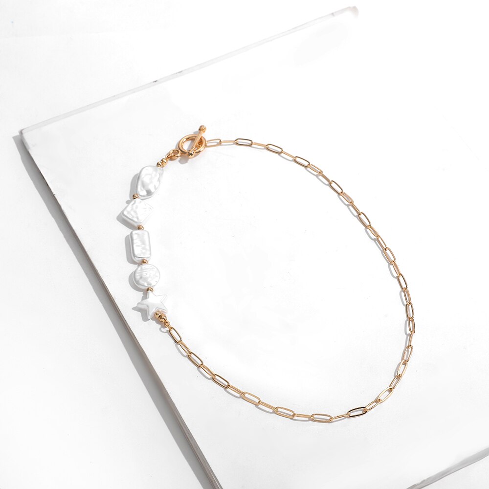 Gold Color Beaded Mixed Imitation Pearl Choker Necklace for Women Toggle Clasp Clavicle Necklace Wedding Collar Jewelry