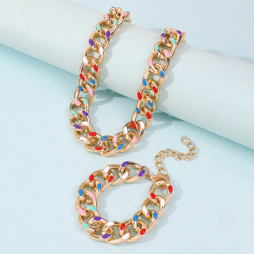 Gold Color Enamel Colorful Aluminum Chain Short Choker Necklace For Women Men Hip Hop Thick Chains Jewelry Gift