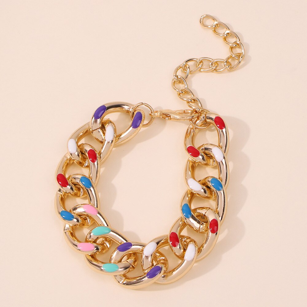 Gold Color Enamel Colorful Aluminum Chain Short Choker Necklace For Women Men Hip Hop Thick Chains Jewelry Gift