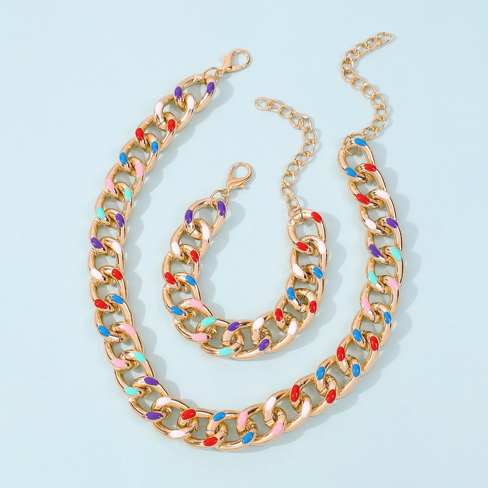 Gold Color Enamel Colorful Aluminum Chain Short Choker Necklace For Women Men Hip Hop Thick Chains Jewelry Gift