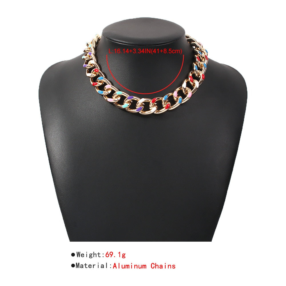 Gold Color Enamel Colorful Aluminum Chain Short Choker Necklace For Women Men Hip Hop Thick Chains Jewelry Gift