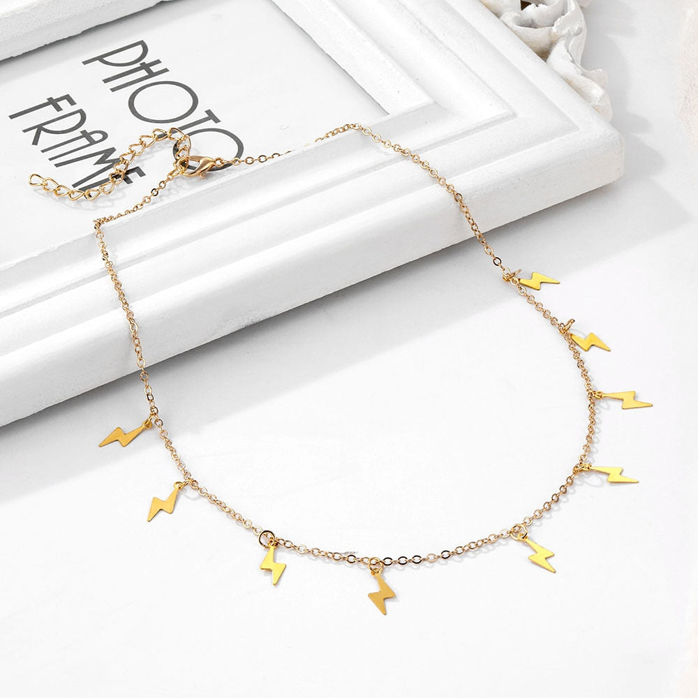 Gold Lightning Choker Necklace for Women Creative Tassel Chain on Neck Vintage Stars Necklace Valentine's Day Gifts