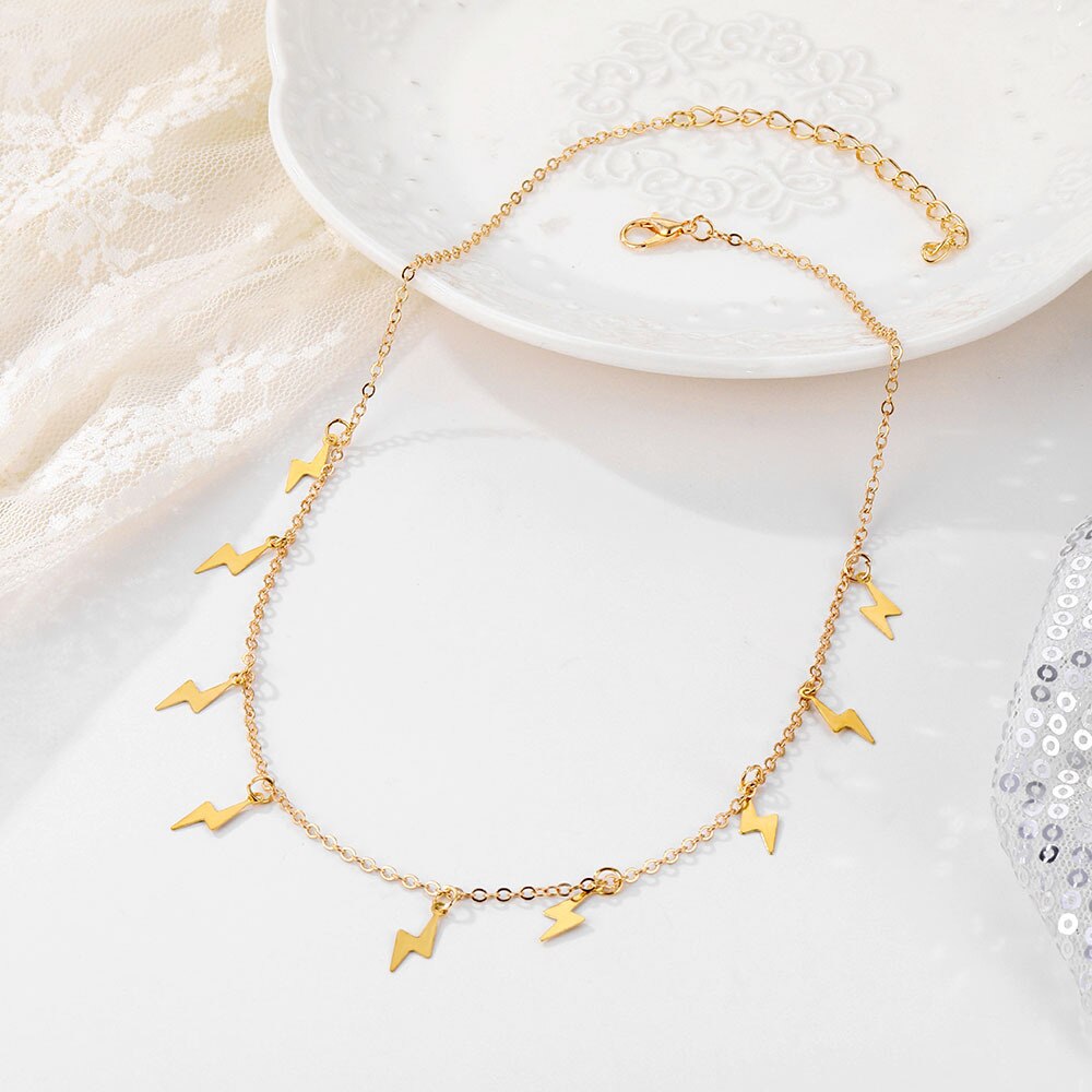 Gold Lightning Choker Necklace for Women Creative Tassel Chain on Neck Vintage Stars Necklace Valentine's Day Gifts
