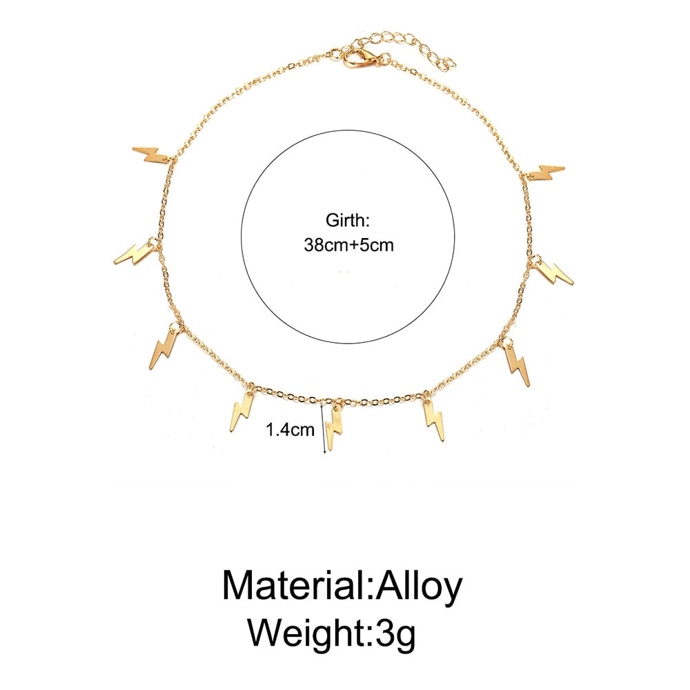 Gold Lightning Choker Necklace for Women Creative Tassel Chain on Neck Vintage Stars Necklace Valentine's Day Gifts