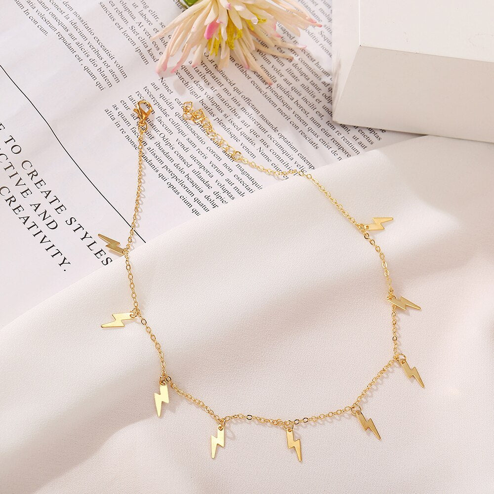 Gold Lightning Choker Necklace for Women Creative Tassel Chain on Neck Vintage Stars Necklace Valentine's Day Gifts