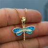 Gold Plated White Simulated Opal Dragonfly Pendant Necklace Jewelry