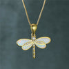 Gold Plated White Simulated Opal Dragonfly Pendant Necklace Jewelry
