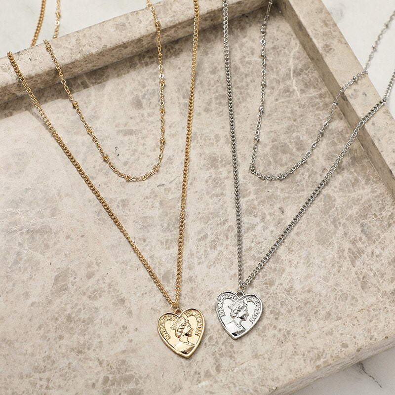 Gold Silver Color Heart Multi Layer Choker Necklace Jewelry Women Girls Simple Geometric Bijoux Femme Pendant Chain 2022