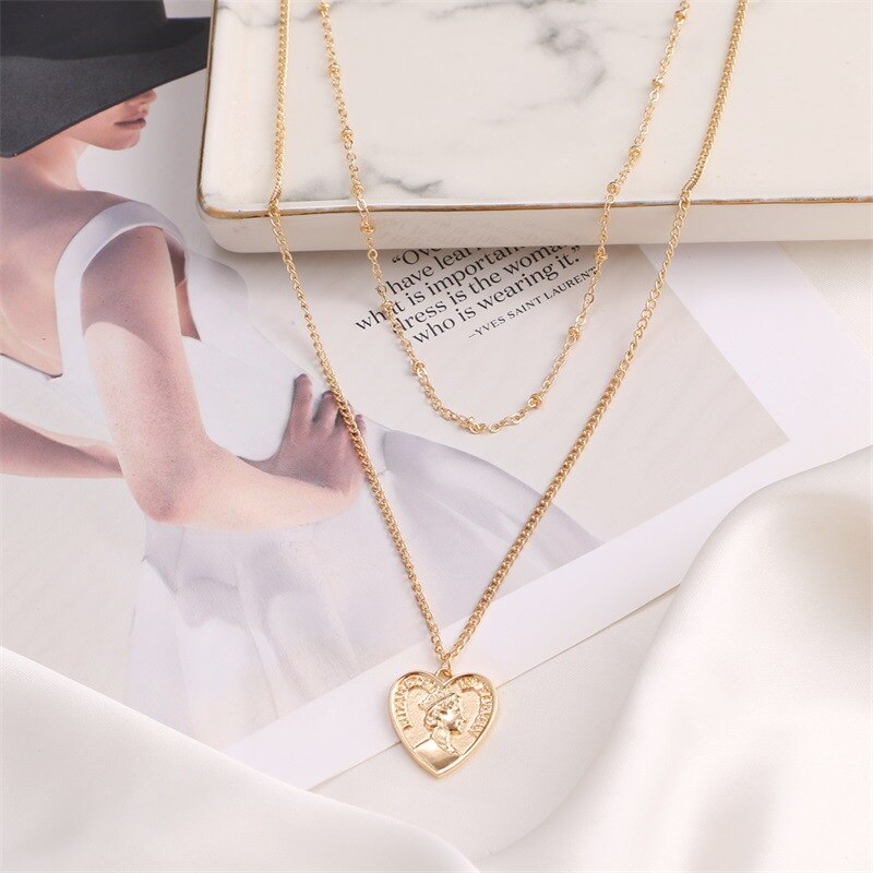 Gold Silver Color Heart Multi Layer Choker Necklace Jewelry Women Girls Simple Geometric Bijoux Femme Pendant Chain 2022