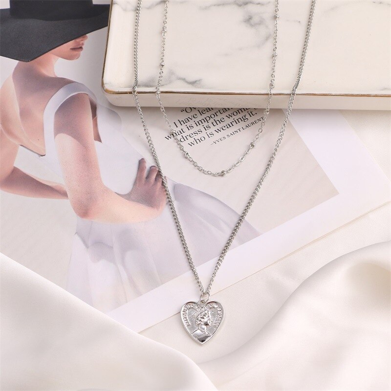 Gold Silver Color Heart Multi Layer Choker Necklace Jewelry Women Girls Simple Geometric Bijoux Femme Pendant Chain 2022