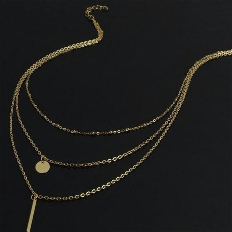 Gold Silver Color Multilayer Chain Necklaces & Pendants For Women Long Ladies Choker Necklace Jewelry Collier Femme Gift