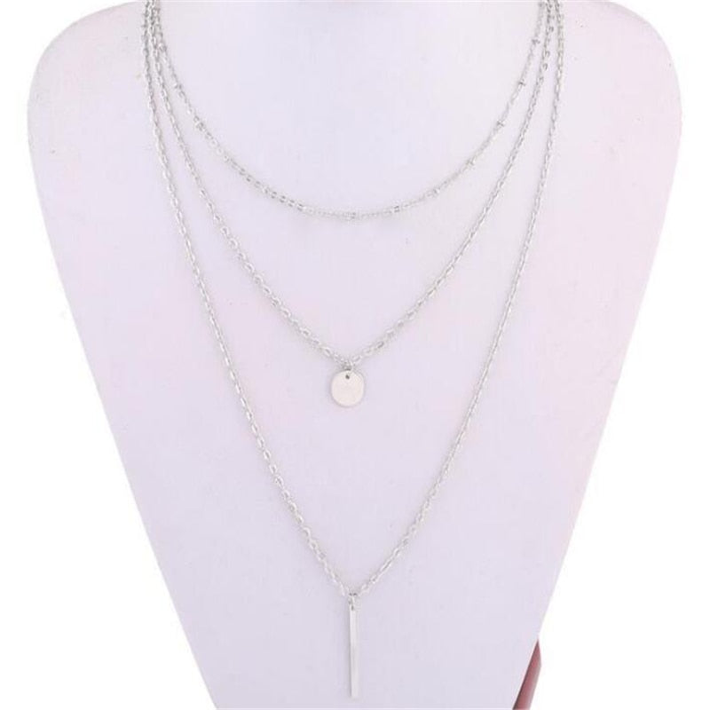 Gold Silver Color Multilayer Chain Necklaces & Pendants For Women Long Ladies Choker Necklace Jewelry Collier Femme Gift