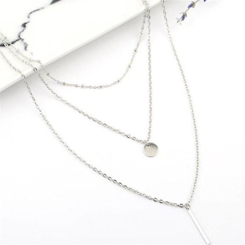 Gold Silver Color Multilayer Chain Necklaces & Pendants For Women Long Ladies Choker Necklace Jewelry Collier Femme Gift