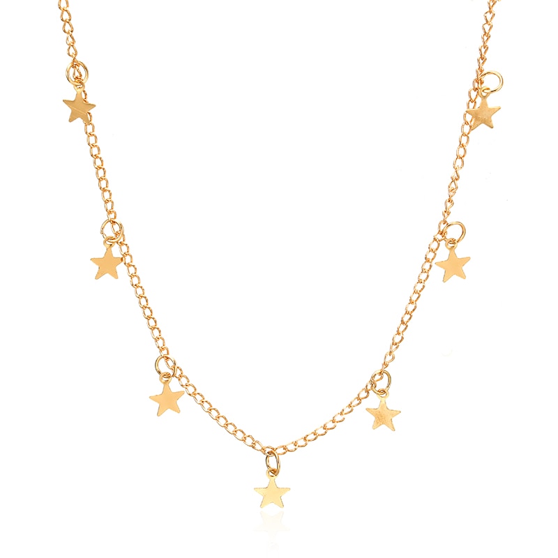 Gold Star Pendant Necklace For Women Sweet Silver Color Star Tassel Choker Necklaces Minimalist 2022 Trend Jewelry