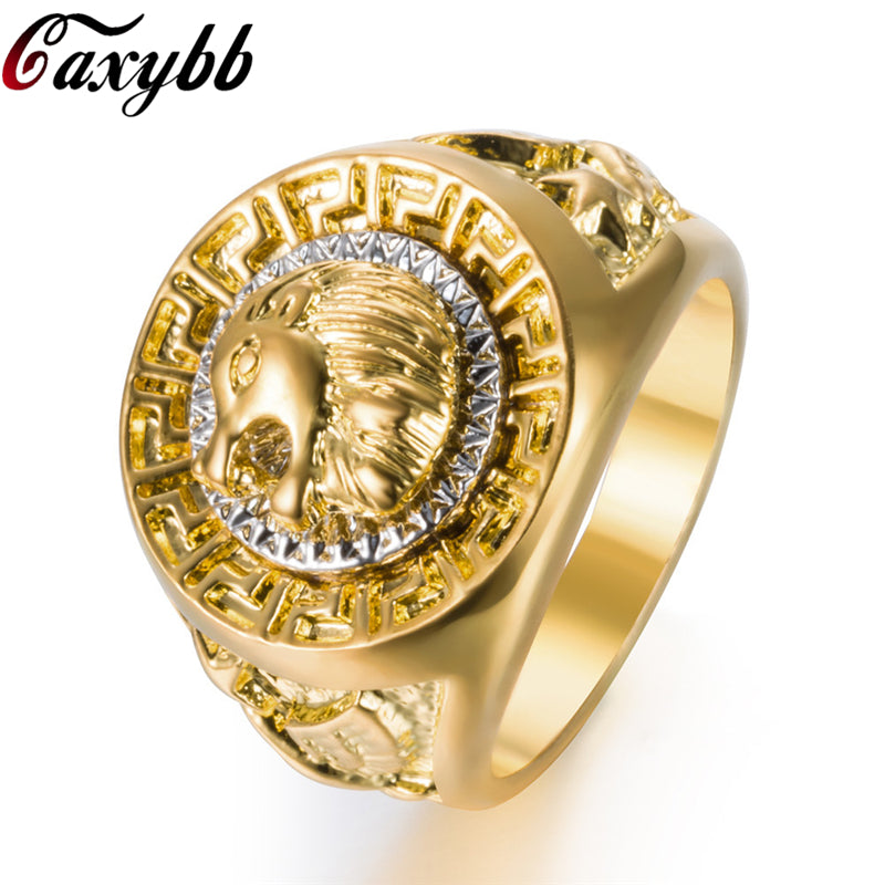 Fashion Gold and Silver Colors Classic Men's Punk Style Hop Ring Band Co Lion Head Gold Ring Jewelry