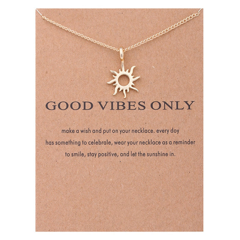Gold-color Good Vibes Only Sun Necklaces & Pendants For Women Jewelry