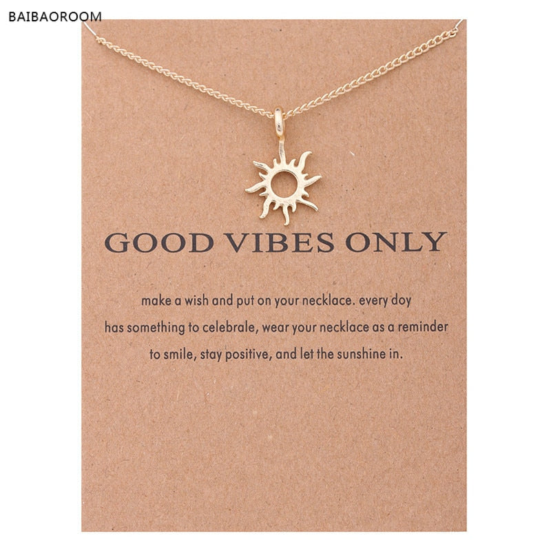 Gold-color Good Vibes Only Sun Necklaces & Pendants For Women Jewelry