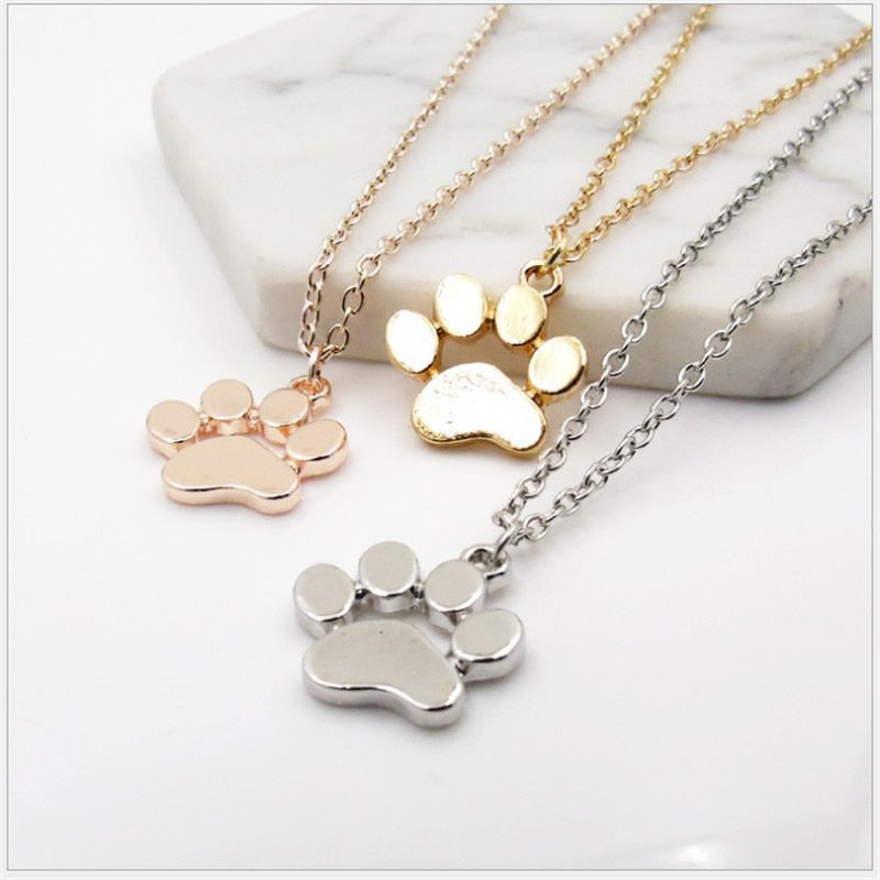 Golden Cute Animal Footprint Dog Cat Footprint Paw Necklace Pendant Ladies Charm Necklace Dog Paw Necklace