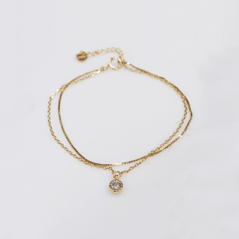 Fashion Golden Double Layer White CZ 925 Sterling Silver Bracelet