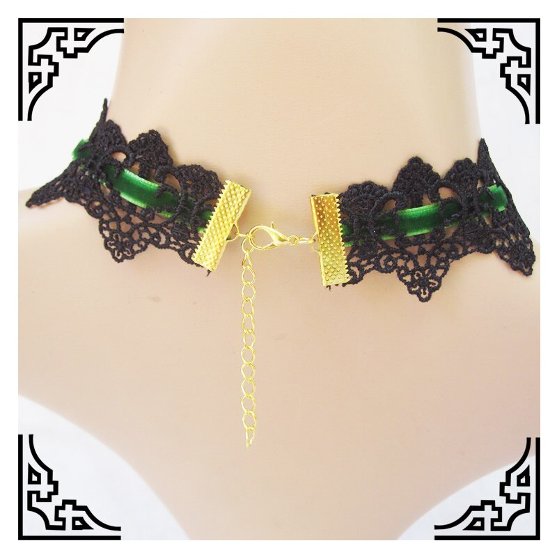 Gothic Elegant Women Lace Choker Necklace Multicolor gemstone pendant Retro Style Handmade Necklace