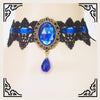 Gothic Elegant Women Lace Choker Necklace Multicolor gemstone pendant Retro Style Handmade Necklace